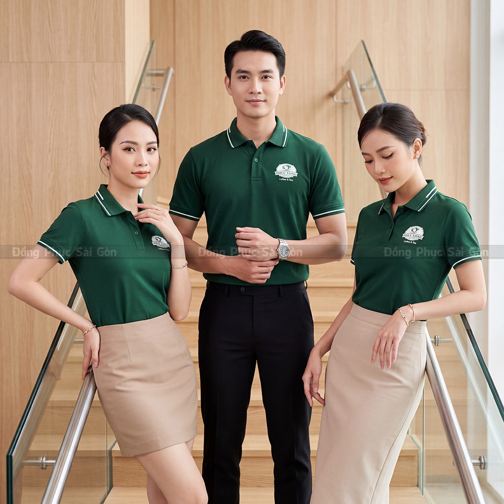 Áo thun polo đồng phục may sẵn màu xanh lá cây đẹp 4