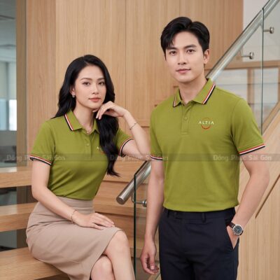 Đặt áo đồng phục polo may sẵn màu xanh lá giá tốt 4