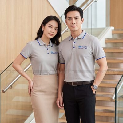 Đồng phục áo phông công ty màu xám in logo bền bỉ 5