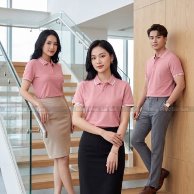 Đồng phục áo polo có sẵn màu hồng PL04058 6