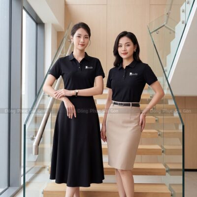 Đồng phục áo polo may sẵn màu đen chất liệu thoáng mát 6