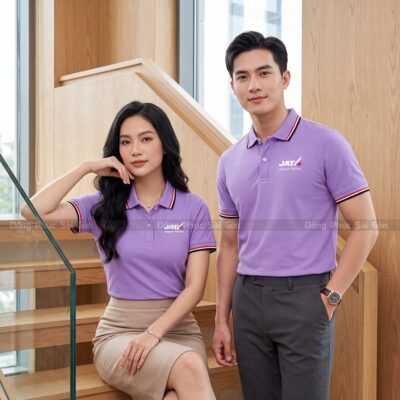 Đồng phục áo polo may sẵn màu tím tiết kiệm 6