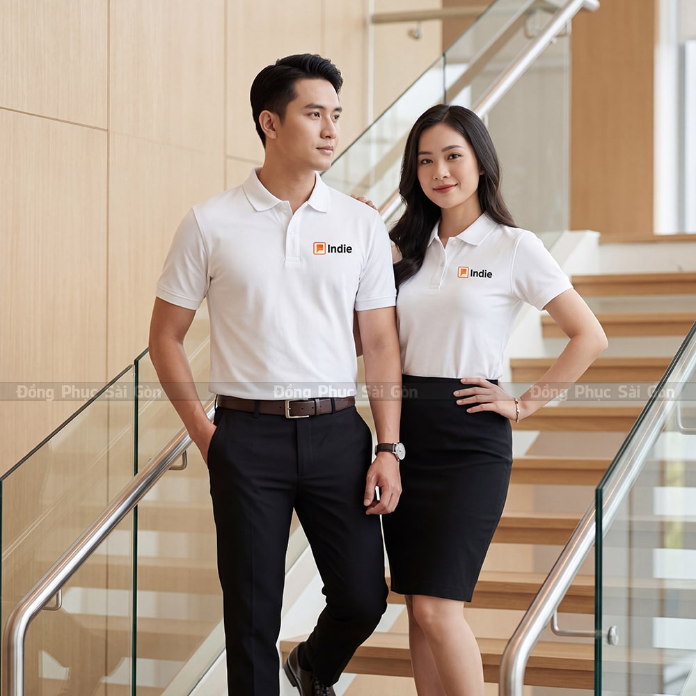 Đồng phục áo polo may sẵn màu trắng thoáng mát 1