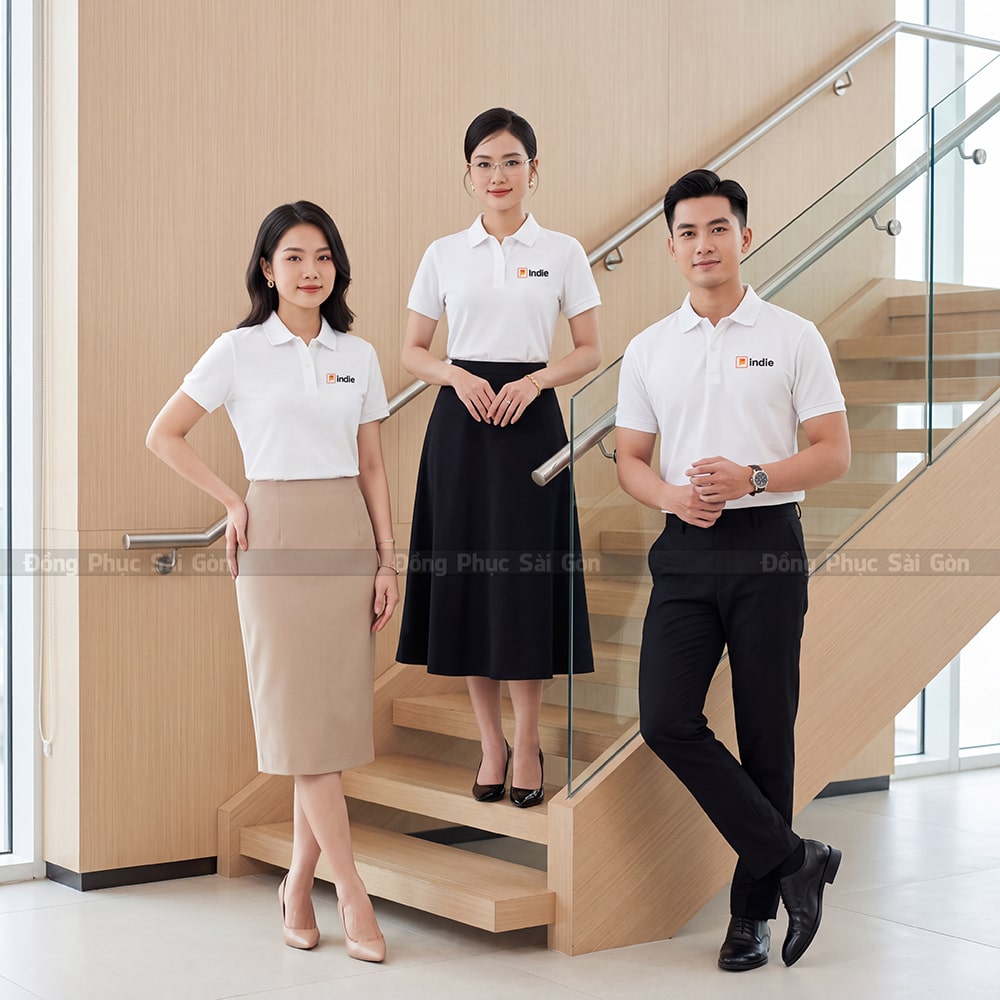 Đồng phục áo polo may sẵn màu trắng thoáng mát 5