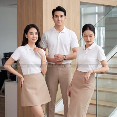 Đồng phục áo polo tay ngắn có sẵn màu trắng thoải mái 4