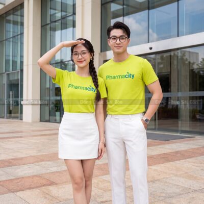 Đồng phục áo thun cổ tròn may sẵn cho sự kiện màu xanh chuối 3