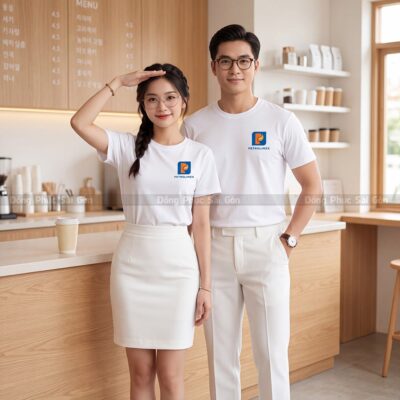 Đồng phục áo thun cổ tròn may sẵn màu trắng thời trang 2