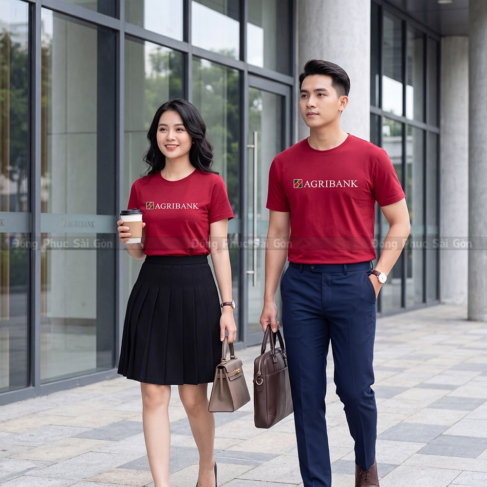 Đồng phục cổ tròn may sẵn màu đỏ đô vải Sufa thoáng khí 5