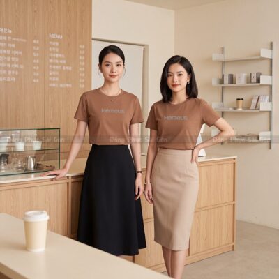 Đồng phục cổ tròn may sẵn màu nâu cao cấp giá tận xưởng 5