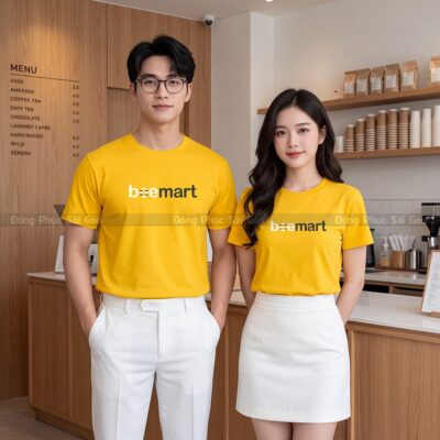 Đồng phục cổ tròn may sẵn màu vàng dày dặn CTS02028 2