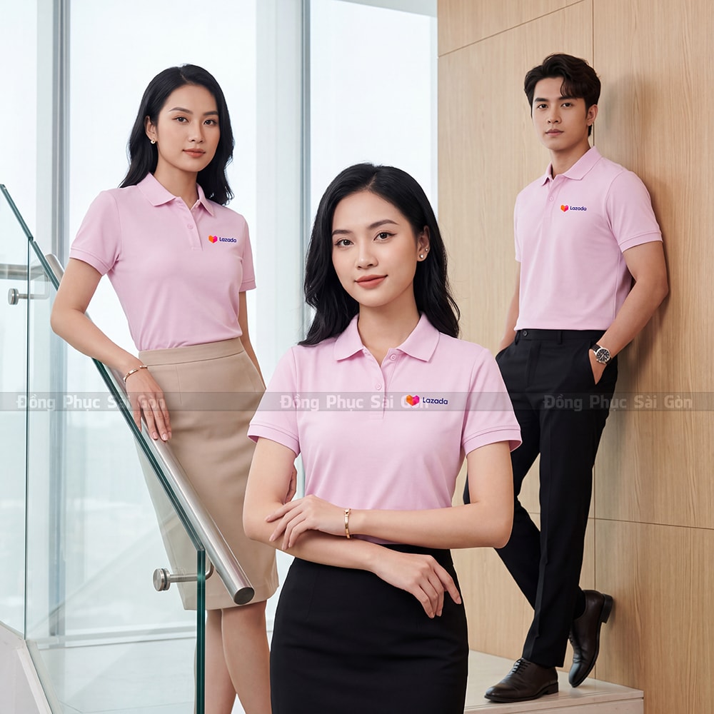 Đồng phục polo may sẵn màu hồng PL01042 2