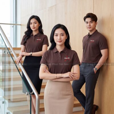 Đồng phục polo may sẵn màu nâu giá tốt 6