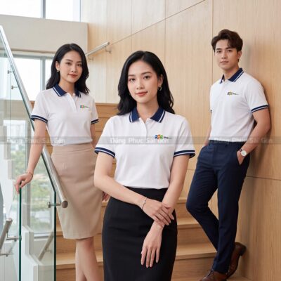 Đồng phục polo may sẵn màu trắng tiện lợi 3