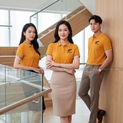 Đồng phục polo may sẵn màu vàng số lượng lớn 3
