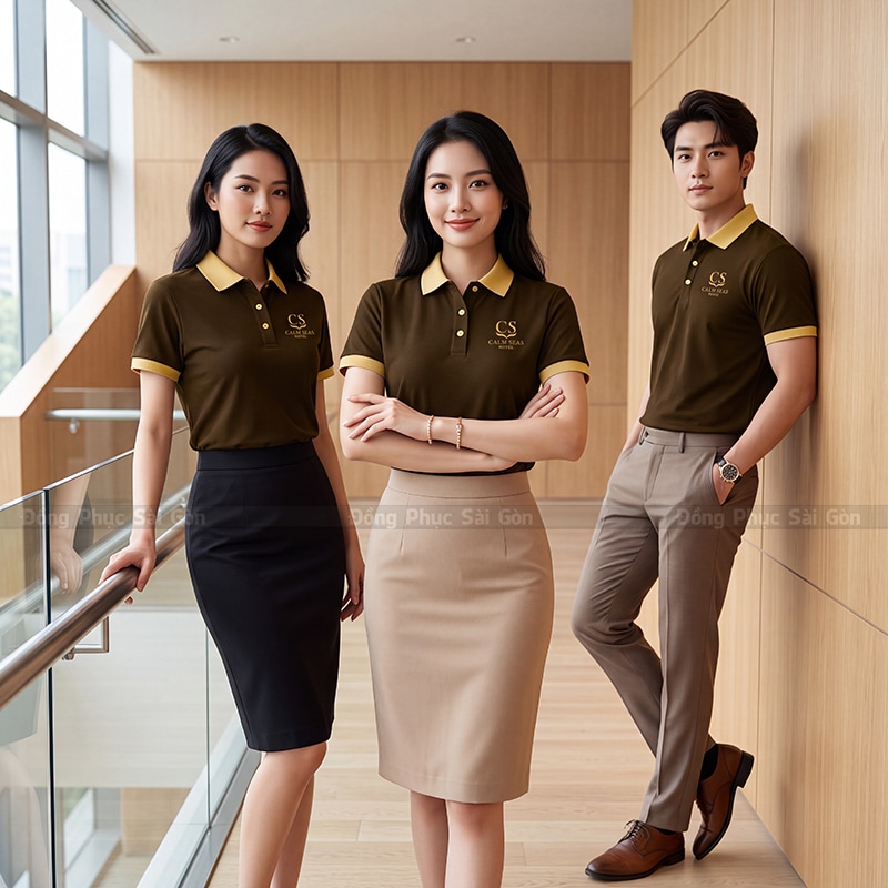 In áo phông đồng phục màu nâu sang trọng 5