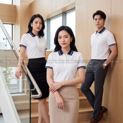 In áo polo đồng phục may sẵn màu trắng số lượng lớn 2