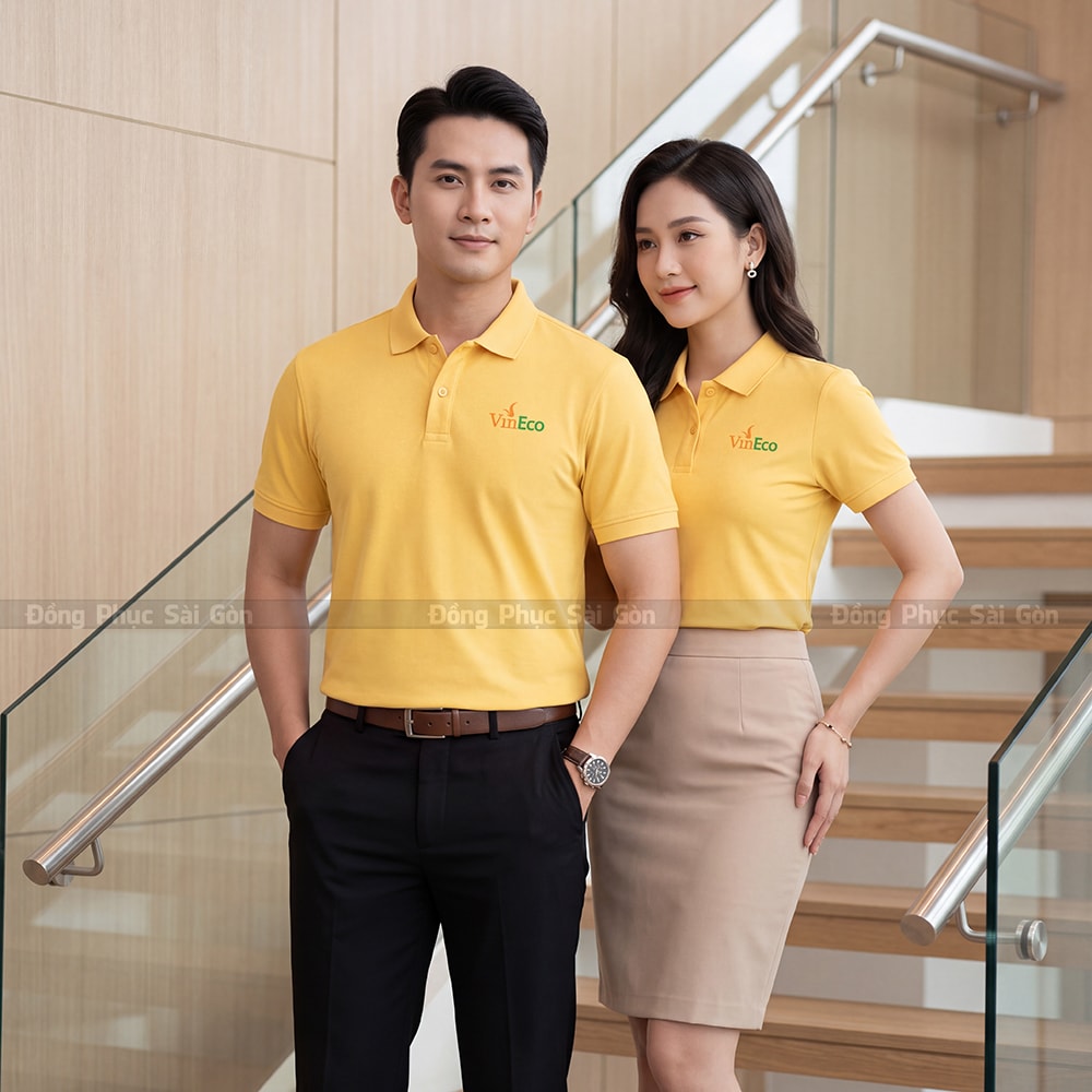 In áo polo đồng phục may sẵn màu vàng nhạt PL01016 1