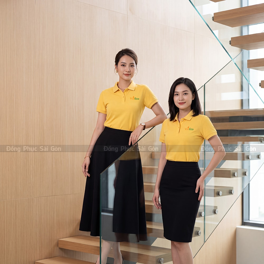 In áo polo đồng phục may sẵn màu vàng nhạt PL01016 3