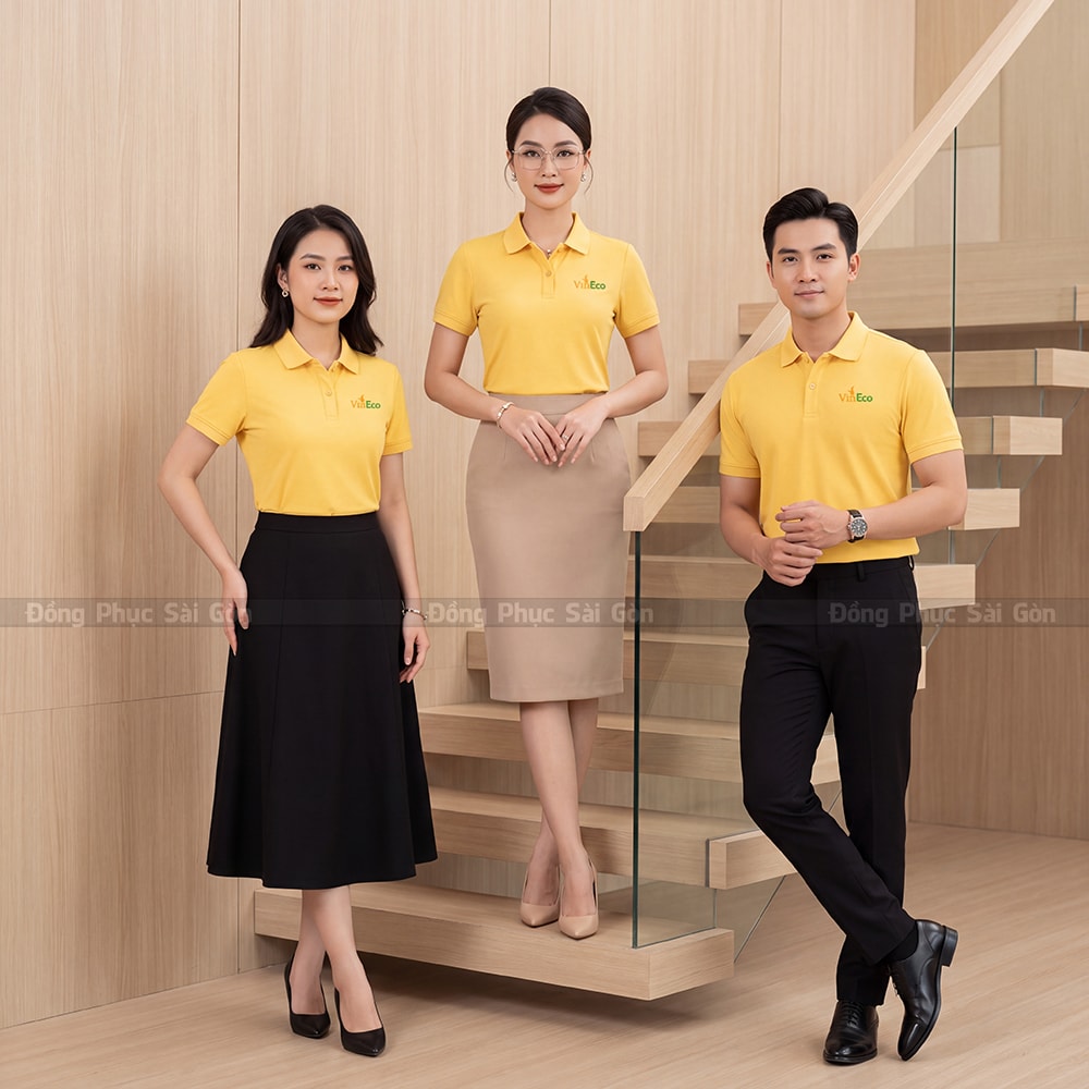 In áo polo đồng phục may sẵn màu vàng nhạt PL01016 4