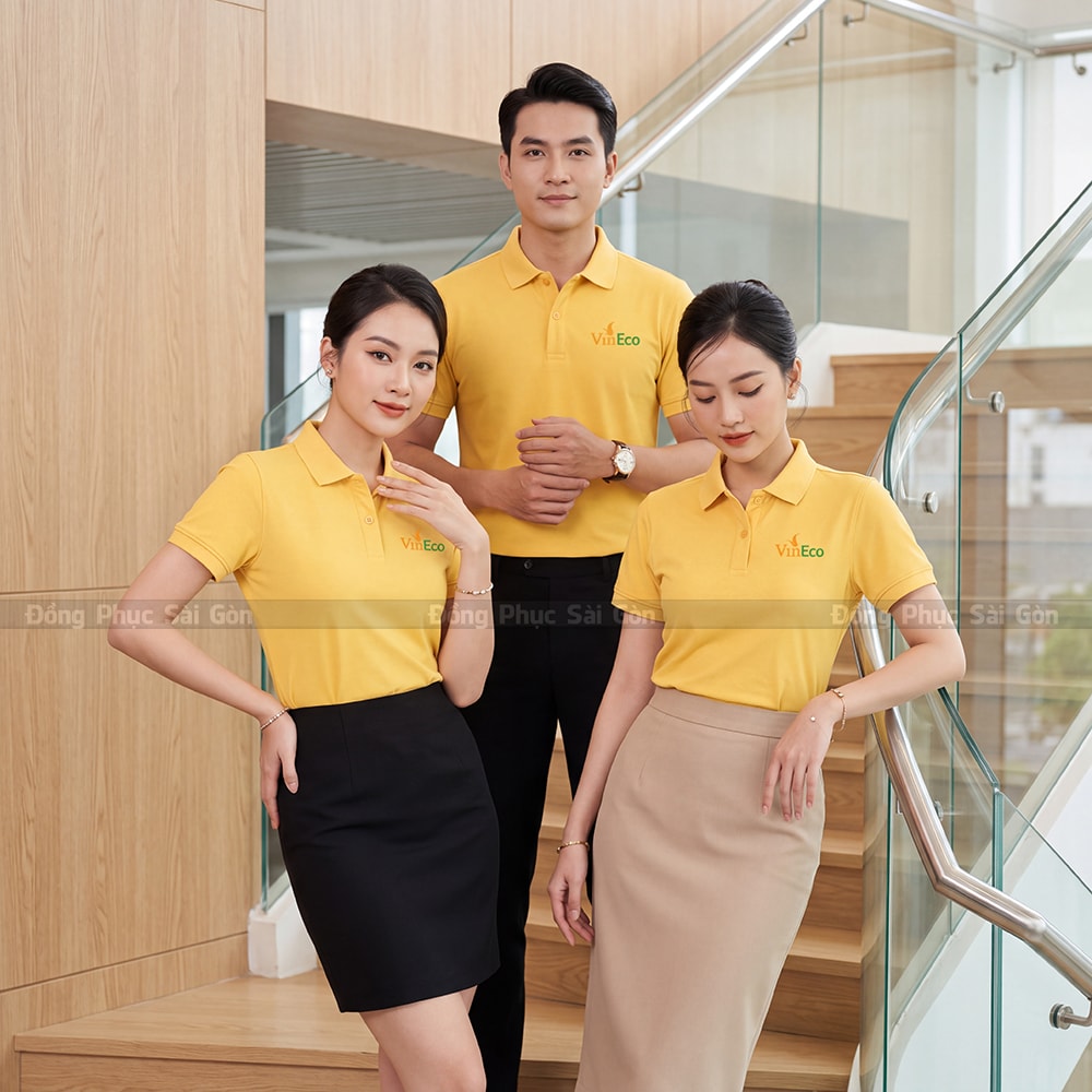 In áo polo đồng phục may sẵn màu vàng nhạt PL01016 5