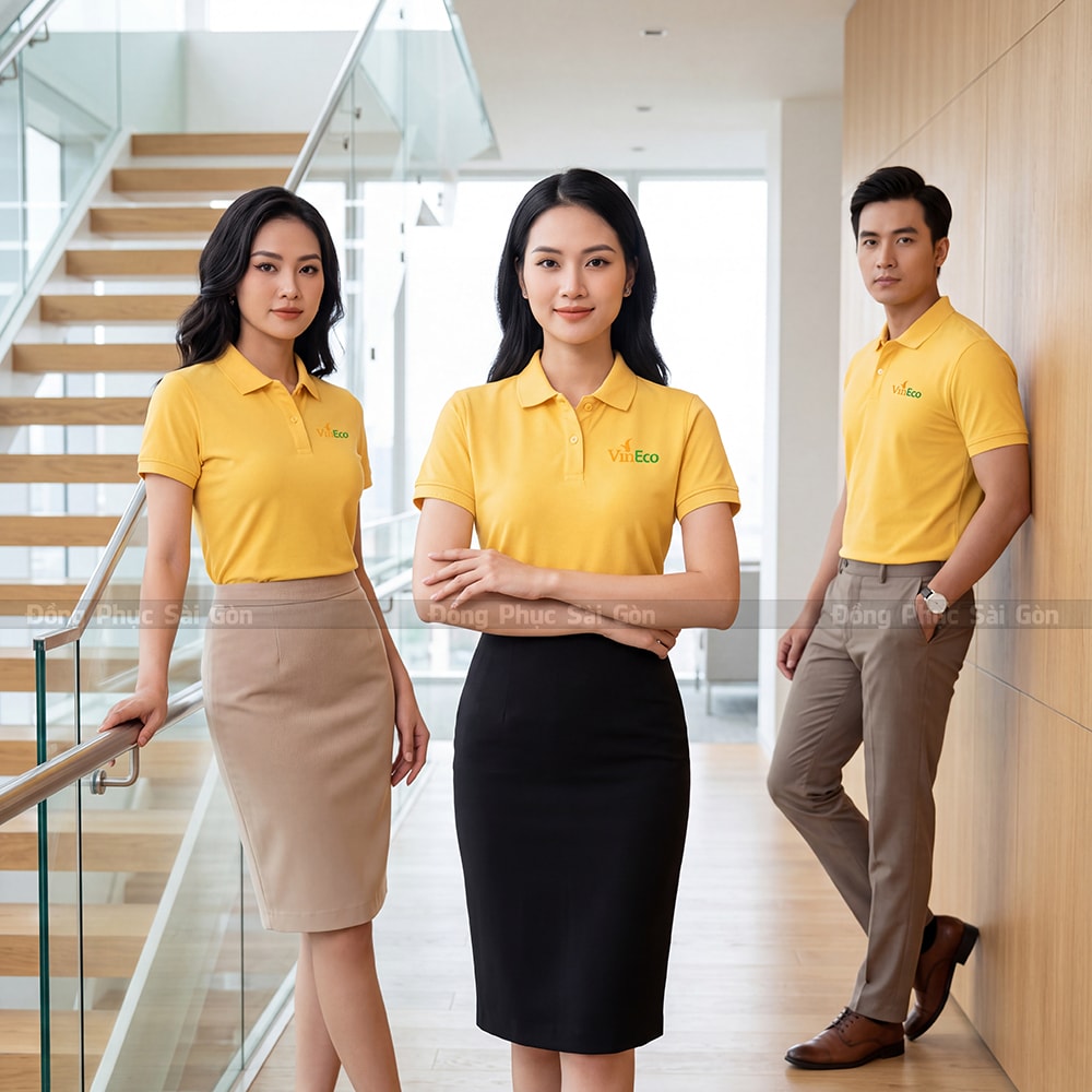 In áo polo đồng phục may sẵn màu vàng nhạt PL01016 6