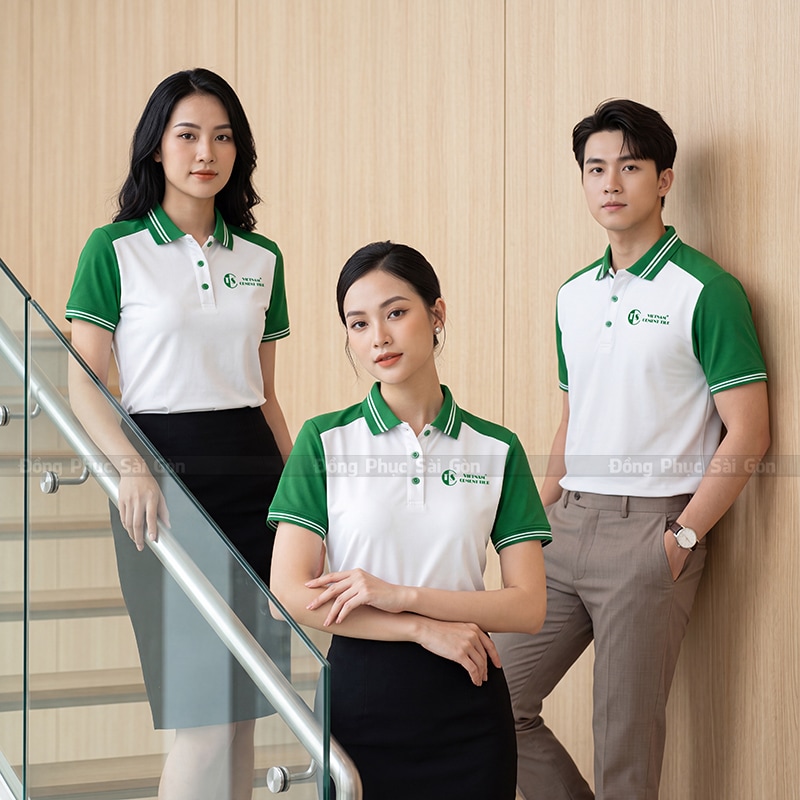 In áo thun đồng phục màu trắng phối xanh thanh lịch 4
