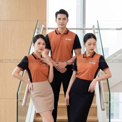 Mẫu áo polo công ty màu cam đất form chuẩn 3