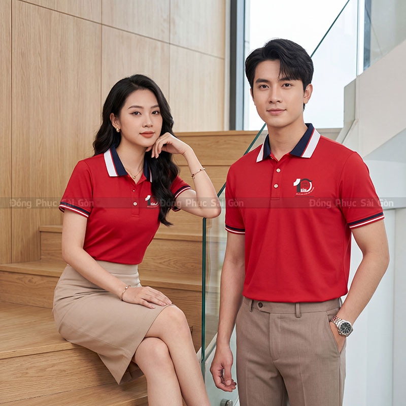 Mẫu áo polo đồng phục đẹp màu đỏ form chuẩn 1