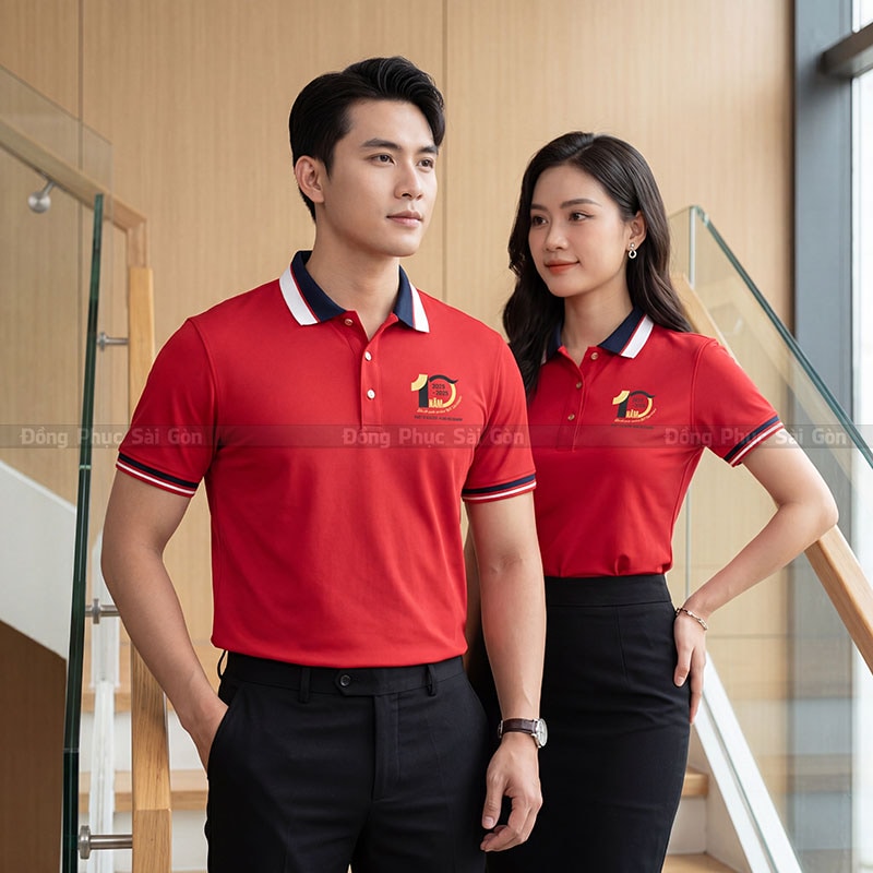 Mẫu áo polo đồng phục đẹp màu đỏ form chuẩn 4