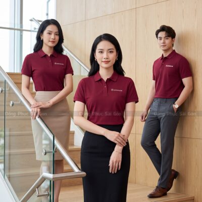 Mẫu đồng phục áo polo cao cấp may sẵn màu đỏ đô 4