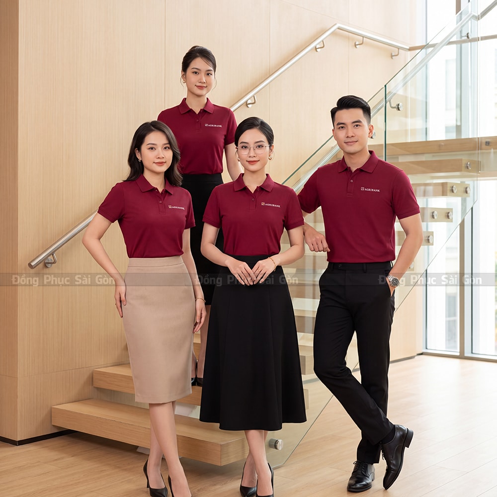 Mẫu đồng phục áo polo cao cấp may sẵn màu đỏ đô 6