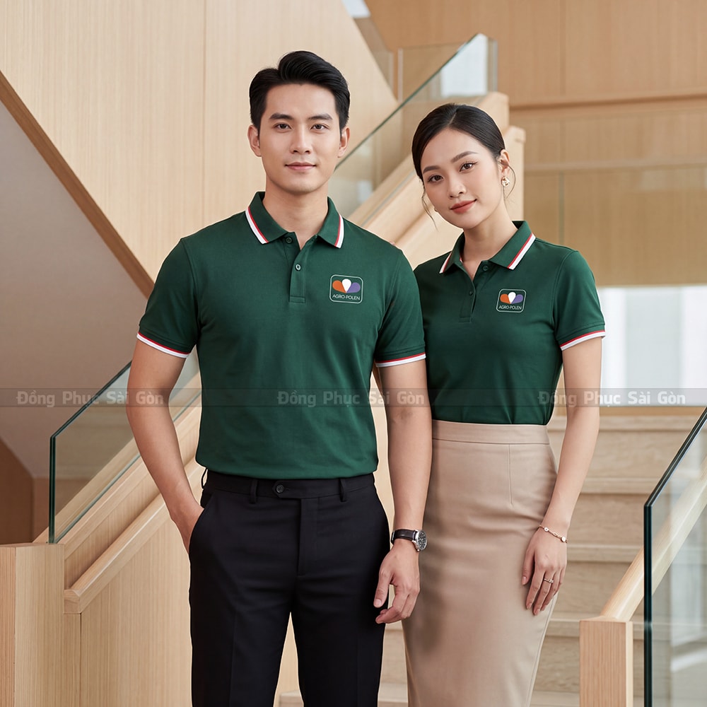 Mẫu đồng phục áo polo cao cấp may sẵn màu xanh lá giá rẻ 1