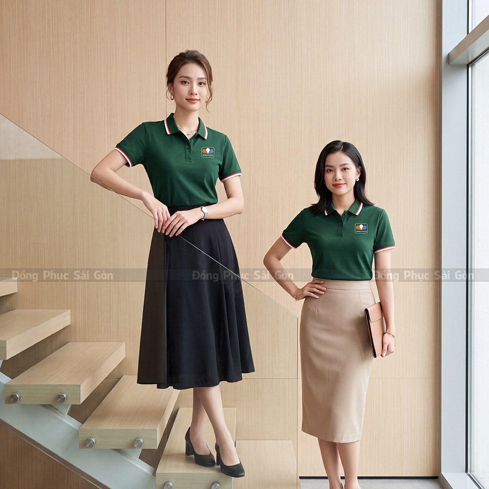 Mẫu đồng phục áo polo cao cấp may sẵn màu xanh lá giá rẻ 3