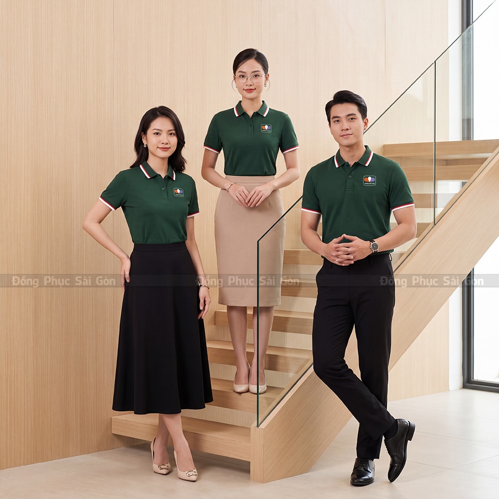 Mẫu đồng phục áo polo cao cấp may sẵn màu xanh lá giá rẻ 4