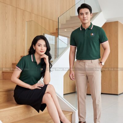 Mẫu đồng phục áo polo cao cấp may sẵn màu xanh lá giá rẻ 5