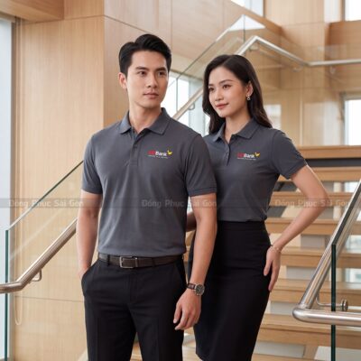Polo đồng phục may sẵn màu xám thanh lịch 3