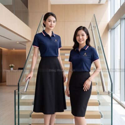 Polo đồng phục may sẵn màu xanh đen giá mềm 2