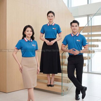 Thiết kế áo công ty màu xanh dương hiện đại 4