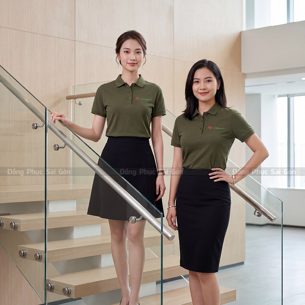 Xưởng may áo polo đồng phục có sẵn màu xanh rêu giá rẻ 2