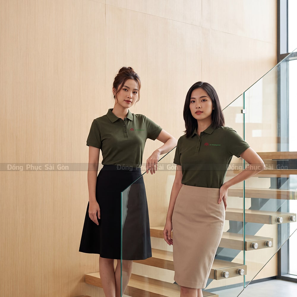 Xưởng may áo polo đồng phục có sẵn màu xanh rêu giá rẻ 3