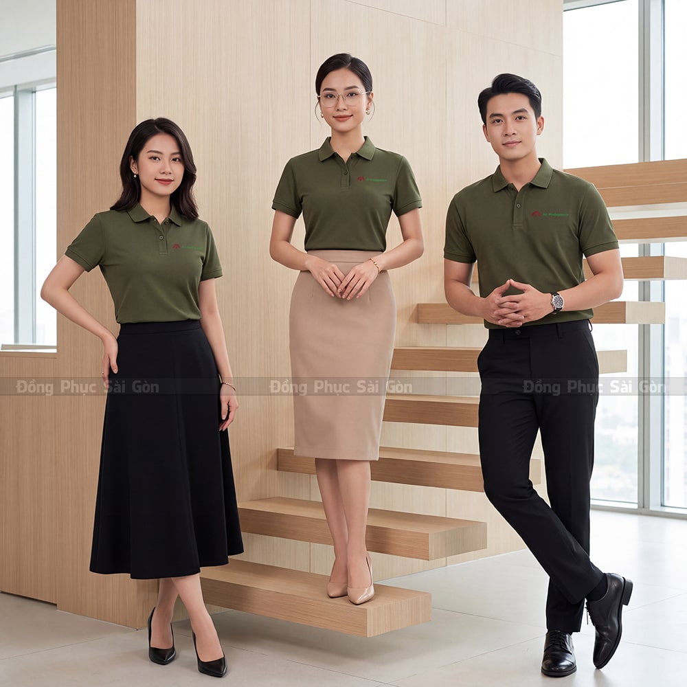 Xưởng may áo polo đồng phục có sẵn màu xanh rêu giá rẻ 4