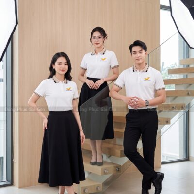 Xưởng may áo polo đồng phục may sẵn màu trắng giá tốt 2