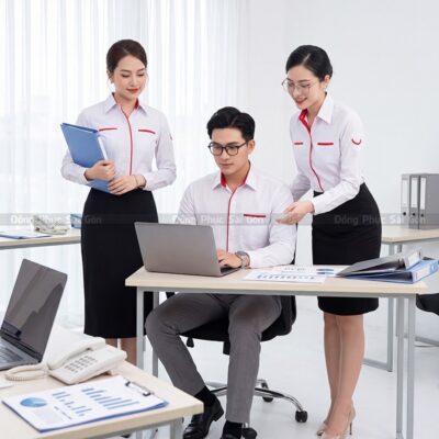 Áo đồng phục công sở màu trắng đa dạng mẫu 1