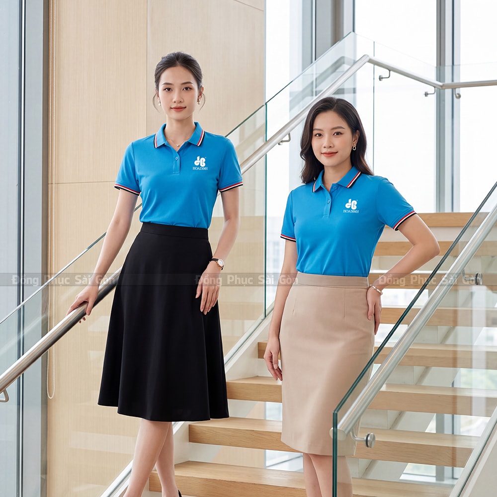 In áo polo đồng phục may sẵn màu xanh dương sắc nét 1