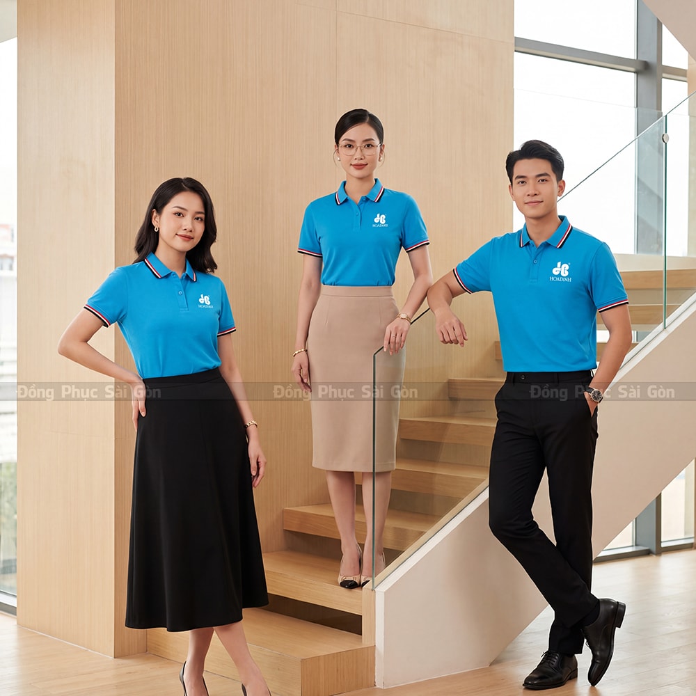 In áo polo đồng phục may sẵn màu xanh dương sắc nét 2