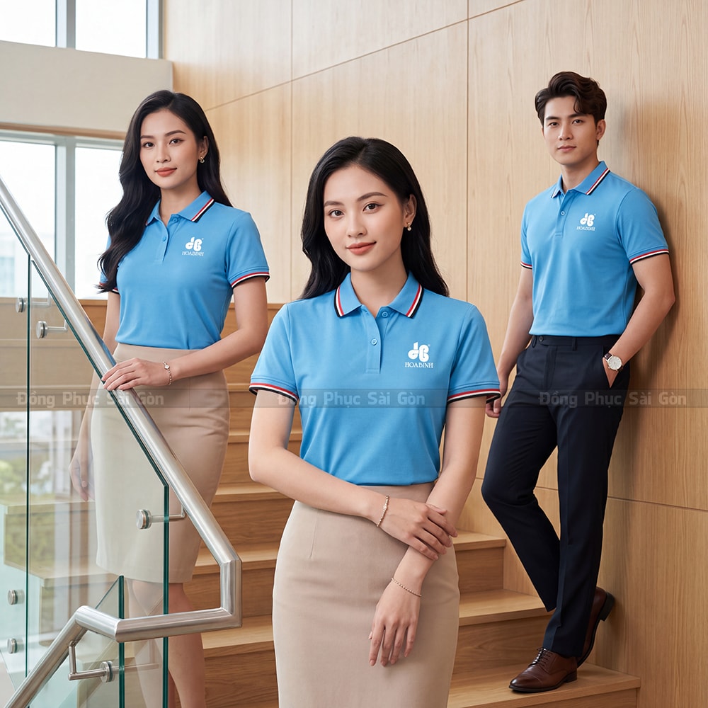 In áo polo đồng phục may sẵn màu xanh dương sắc nét 4