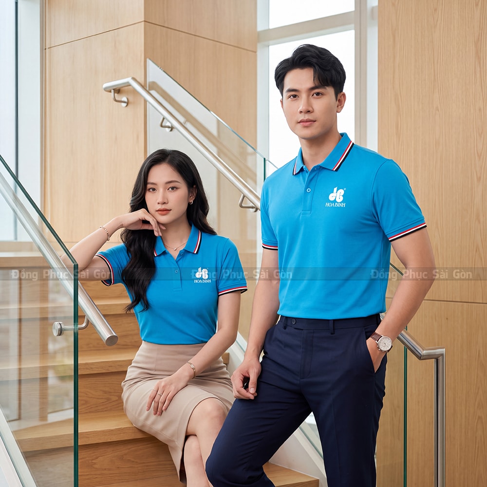 In áo polo đồng phục may sẵn màu xanh dương sắc nét 5