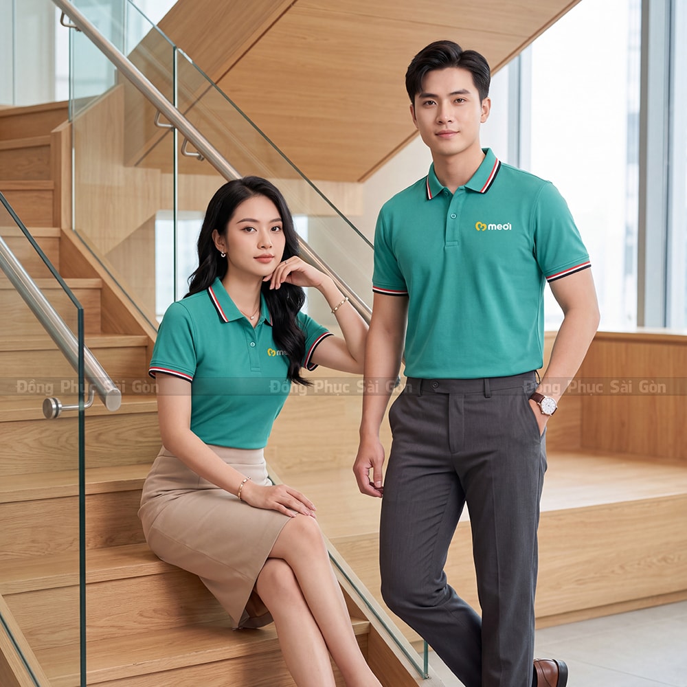 Polo đồng phục may sẵn cao cấp màu xanh 1