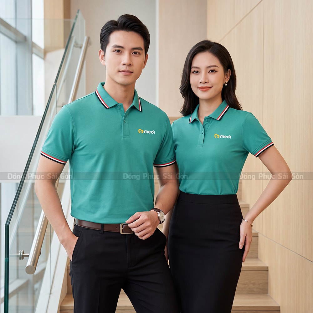 Polo đồng phục may sẵn cao cấp màu xanh 2