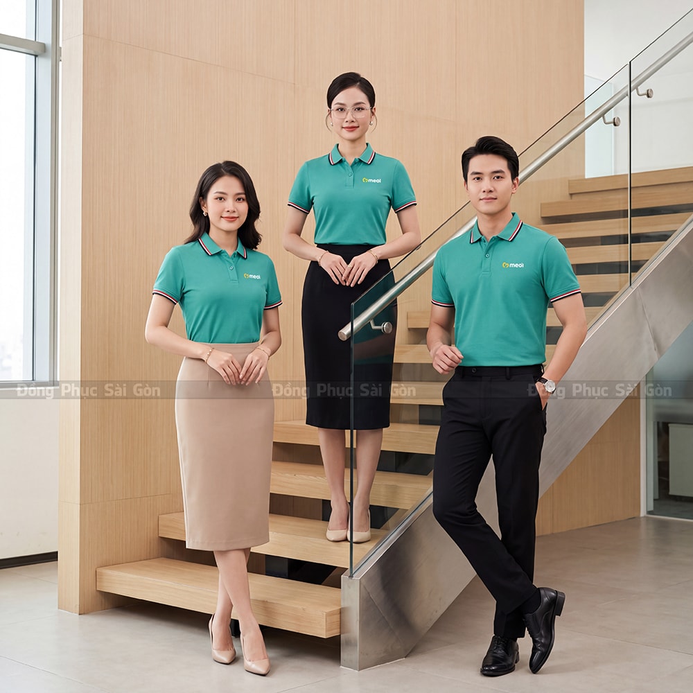 Polo đồng phục may sẵn cao cấp màu xanh 4